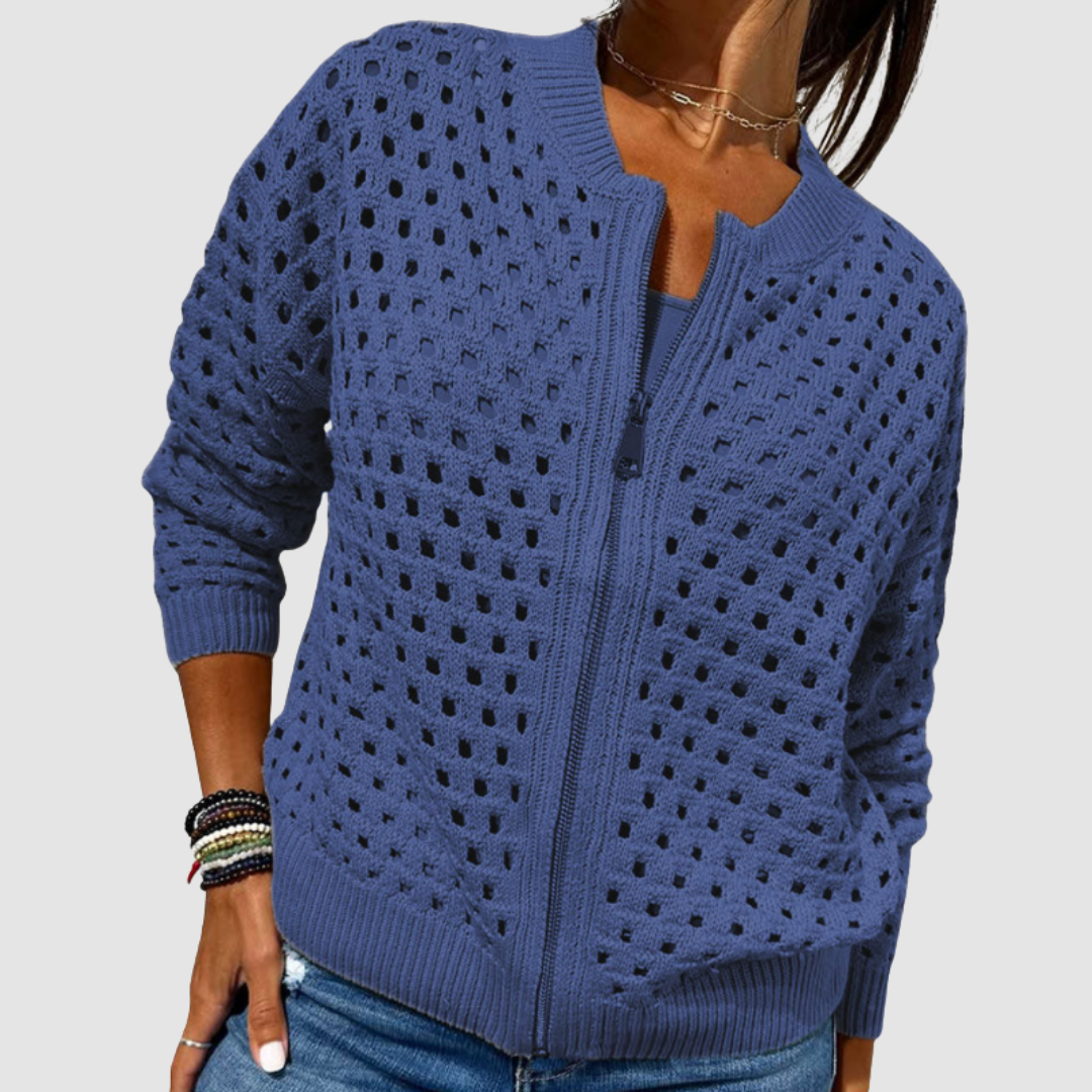 Desiree - Open-Knit Zip-Front Cardigan