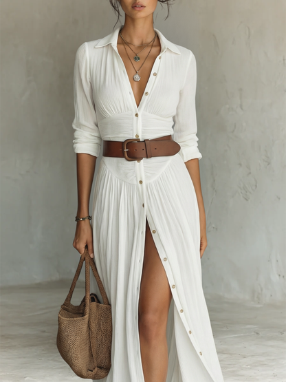 Vivian - Pleated Linen-Blend Maxi Dress