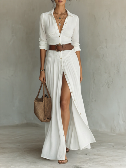 Vivian - Pleated Linen-Blend Maxi Dress