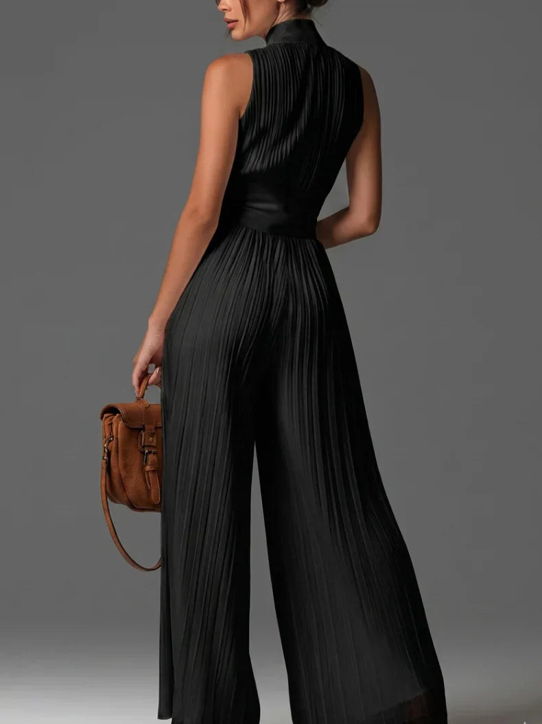 Elowen - Pleated Halter-Neck Wide-Leg Jumpsuit