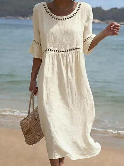 Dorothea - Linen-Blend Lace Midi Dress