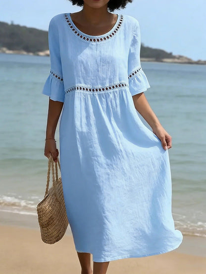 Dorothea - Linen-Blend Lace Midi Dress