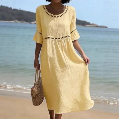 Dorothea - Linen-Blend Lace Midi Dress