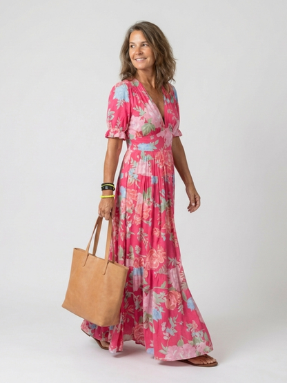 Moreno - Floral V-Neck Midi Dress