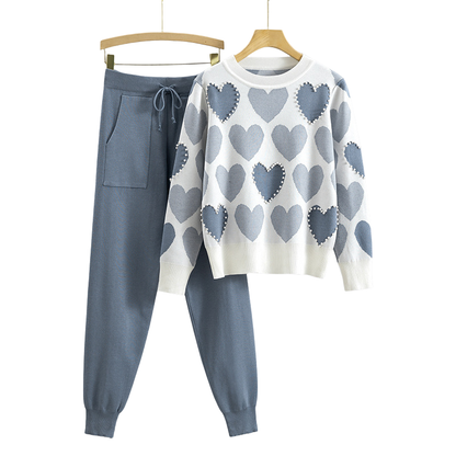 Esmira - Heart-Pattern Knit Two-Piece Set