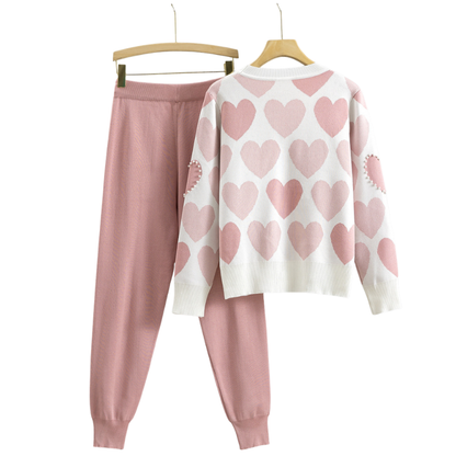 Esmira - Heart-Pattern Knit Two-Piece Set