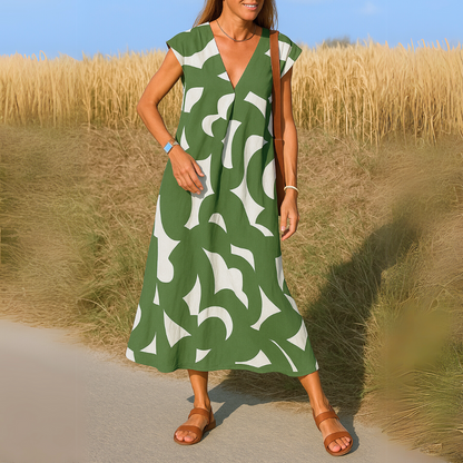 Eugenia - Printed V-Neck Midi Dress