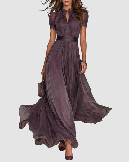 Serelle - Sheer-Sleeve Chiffon Maxi Dress