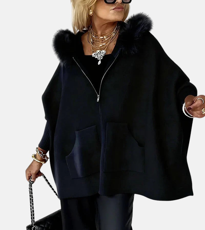 Leah - Women's Hooded Towel-Collar Coat