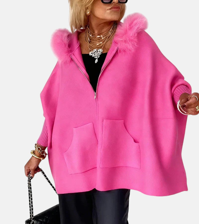 Leah - Women's Hooded Towel-Collar Coat