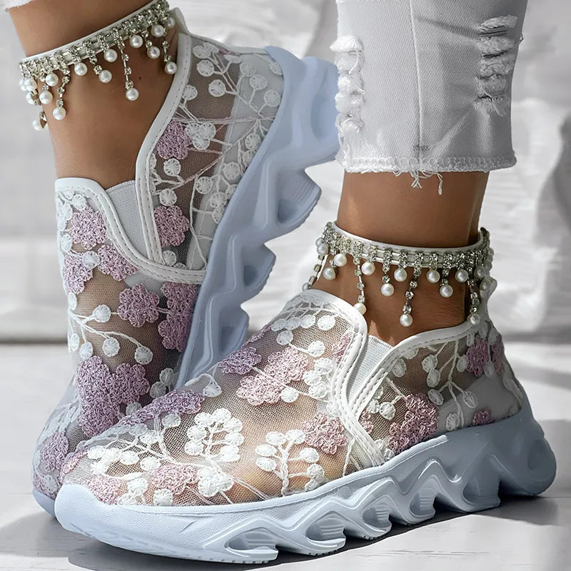 Faith - Floral Lace Slip-On Trainers