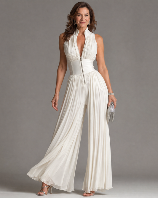 Kelley - Pleated Halter-Neck Wide-Leg Jumpsuit