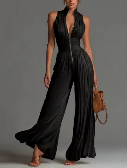 Kelley - Pleated Halter-Neck Wide-Leg Jumpsuit