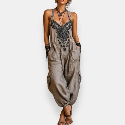 Lorena - Embroidered Patch-Pocket Jumpsuit