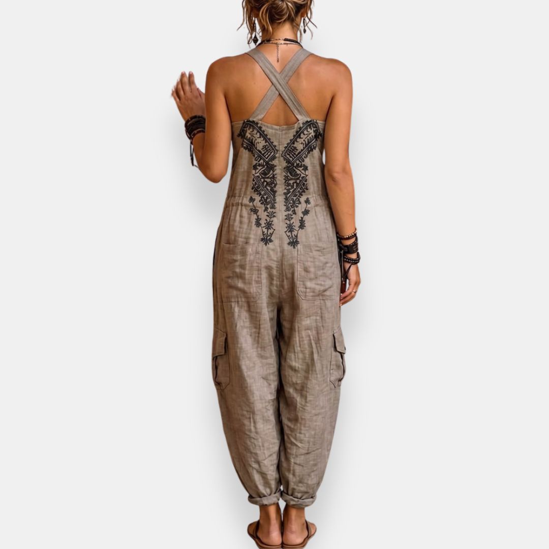 Lorena - Embroidered Patch-Pocket Jumpsuit