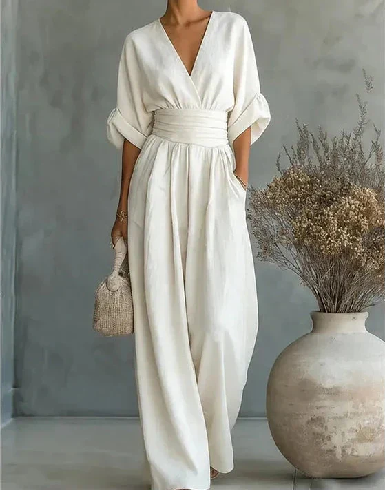 Lunessa - Wide-Leg V-Neck Jumpsuit