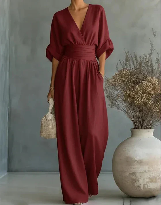Lunessa - Wide-Leg V-Neck Jumpsuit