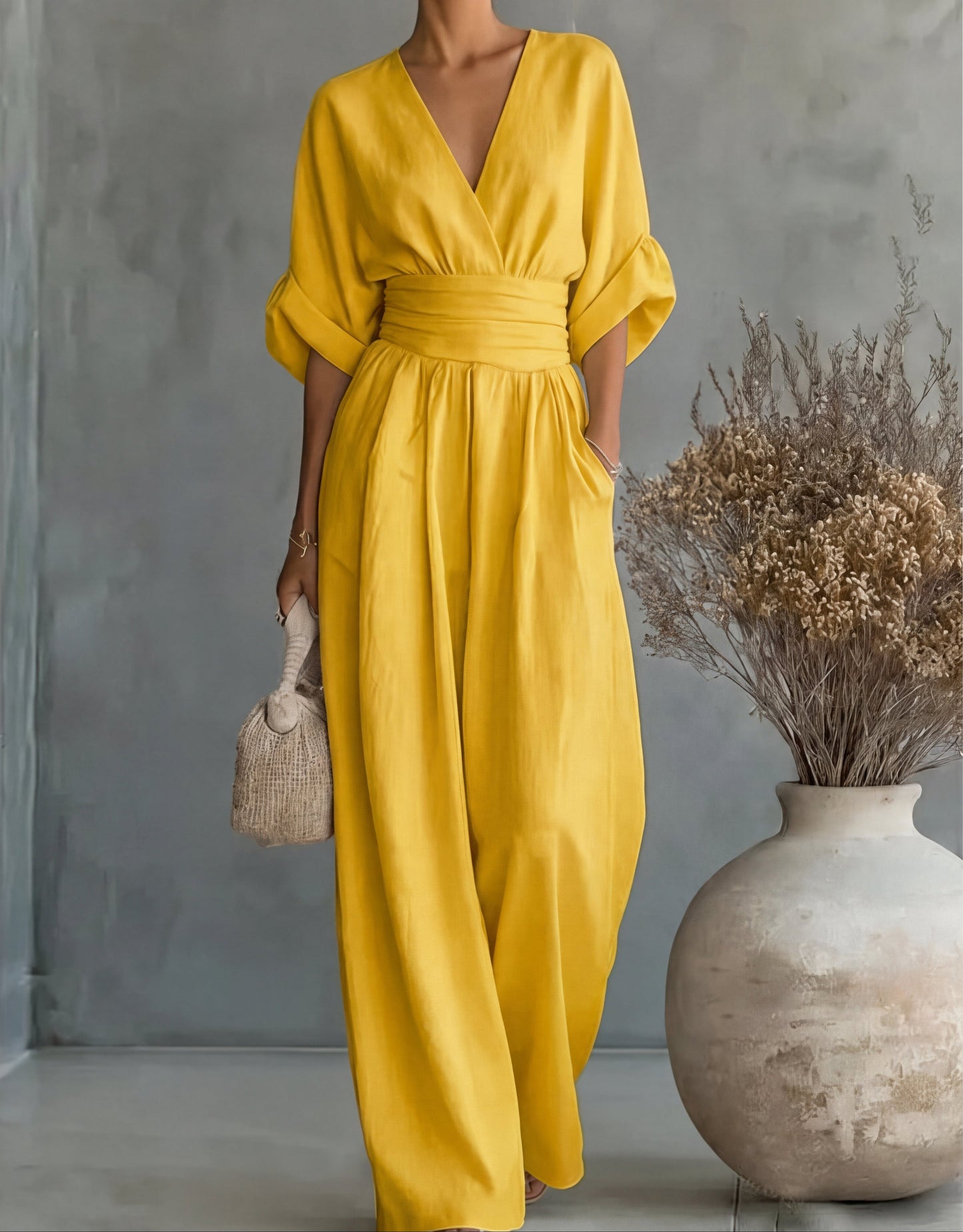Lunessa - Wide-Leg V-Neck Jumpsuit