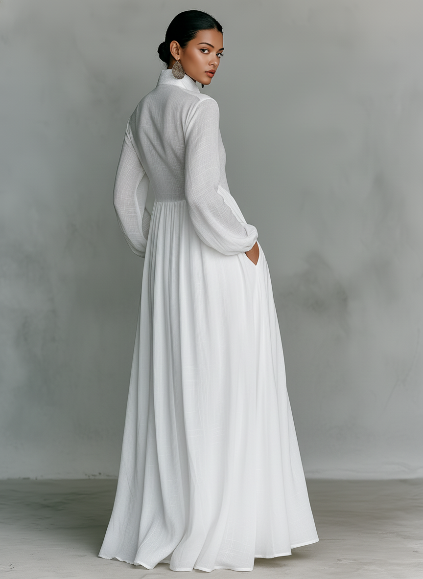 Solenne - Stand-Collar Patchwork Maxi Dress
