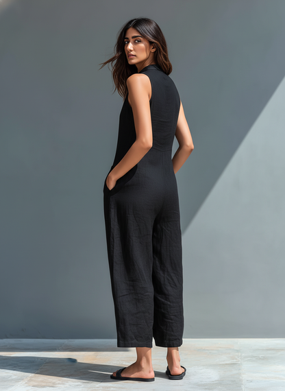 Cassandra - Sleeveless Linen-Blend Dungarees