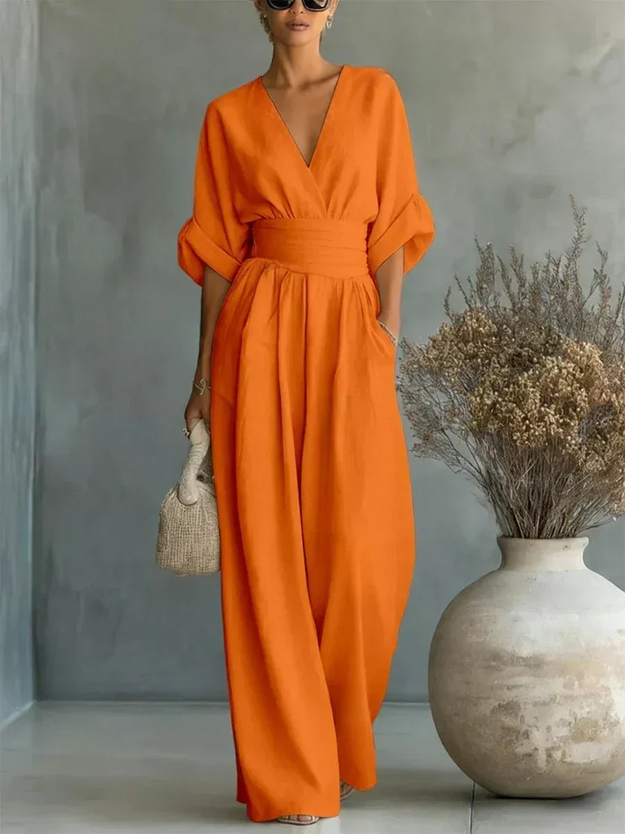 Solenne - V-Neck Linen Jumpsuit