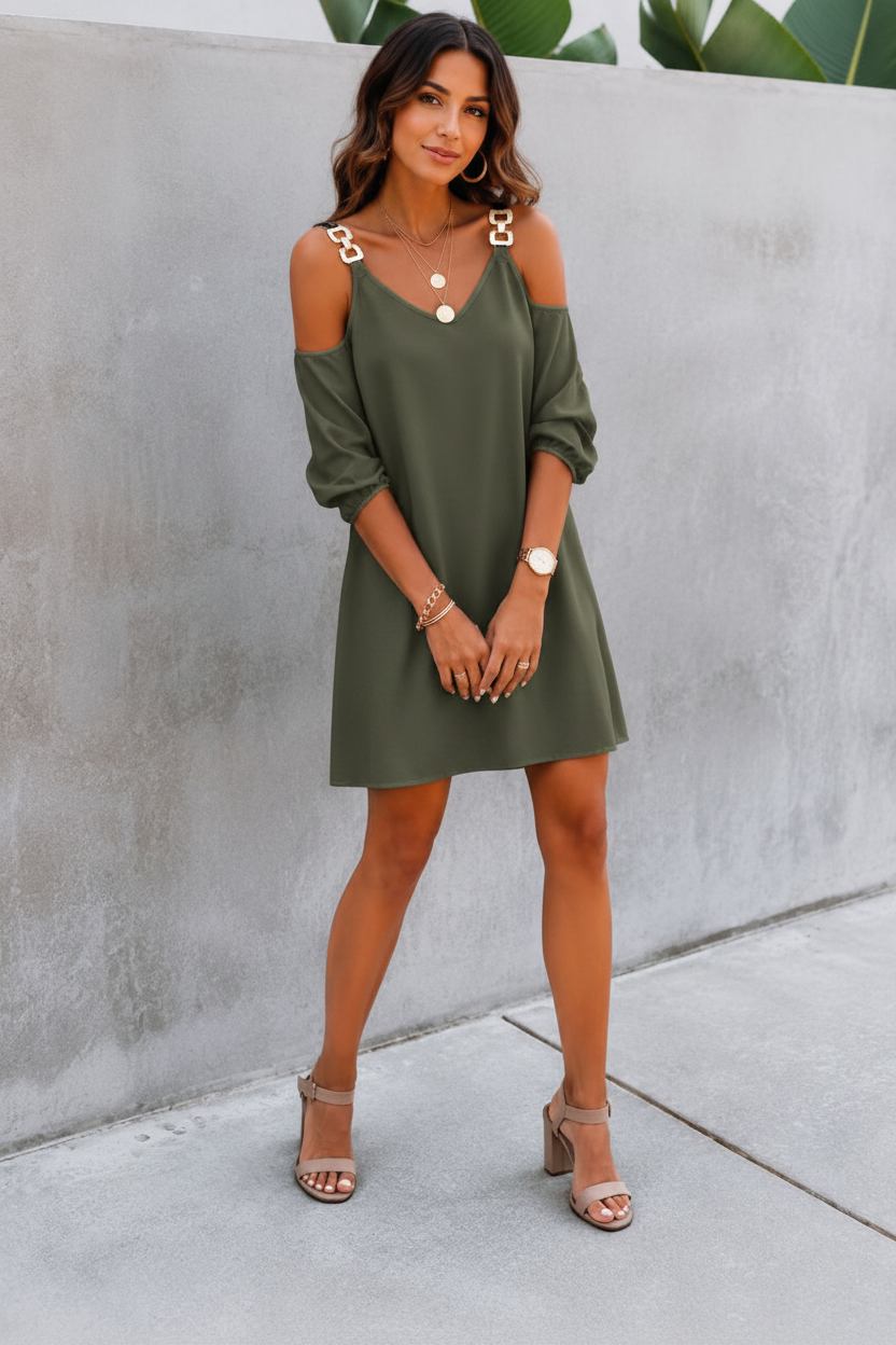 Noirelle - Black Chain-Strap Dress