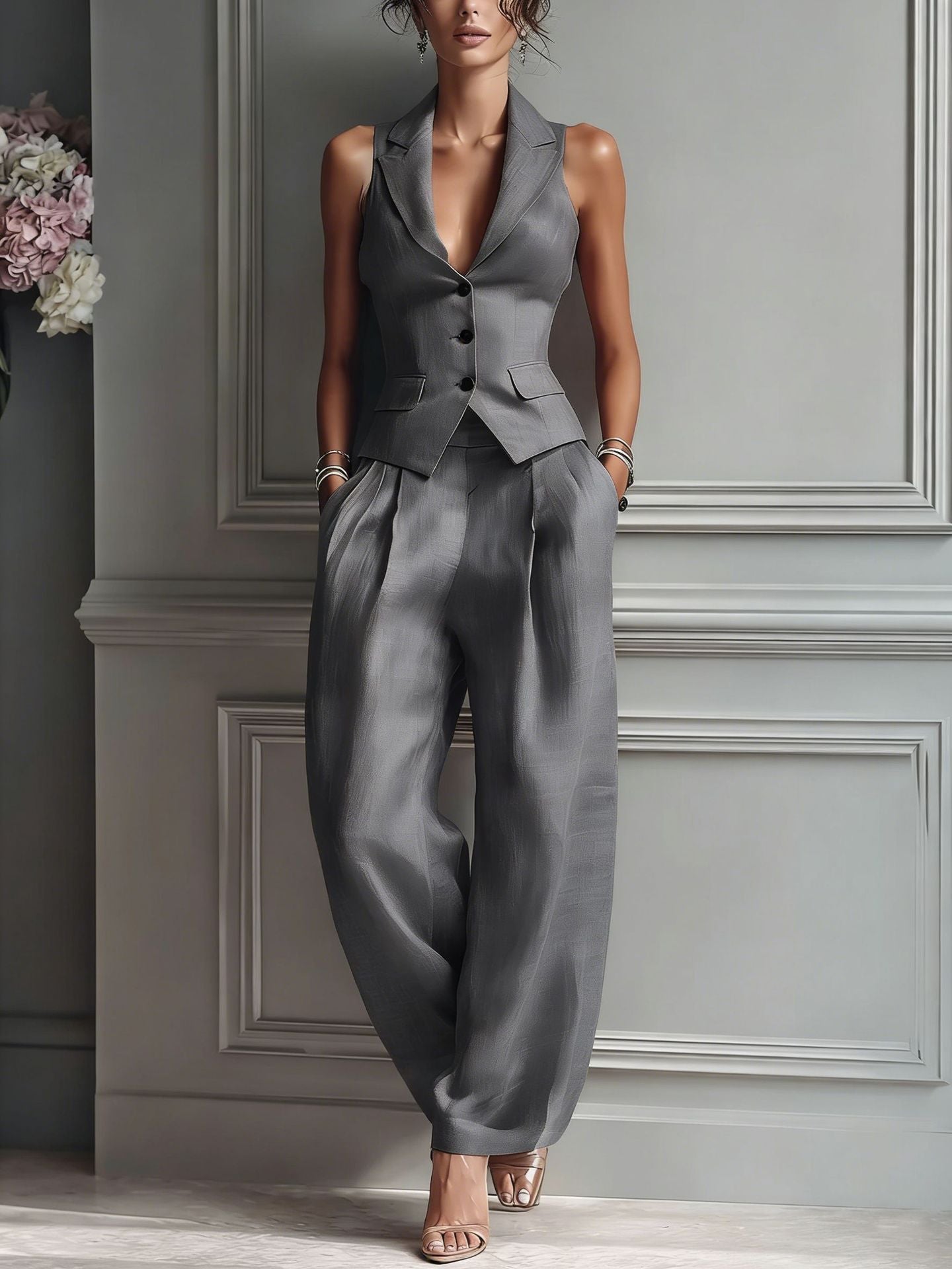 Talise - Button-Front V-Neck Co-ord