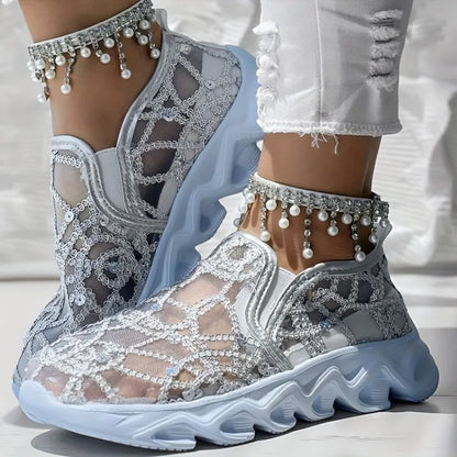 Elyra - Floral Lace Slip-On Trainers