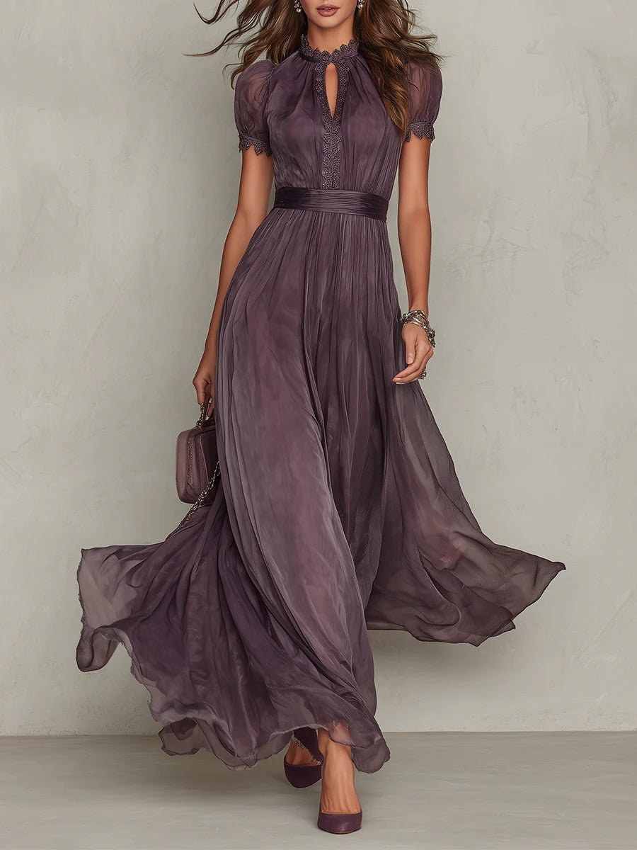Serelle - Sheer-Sleeve Chiffon Maxi Dress