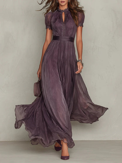 Serelle - Sheer-Sleeve Chiffon Maxi Dress