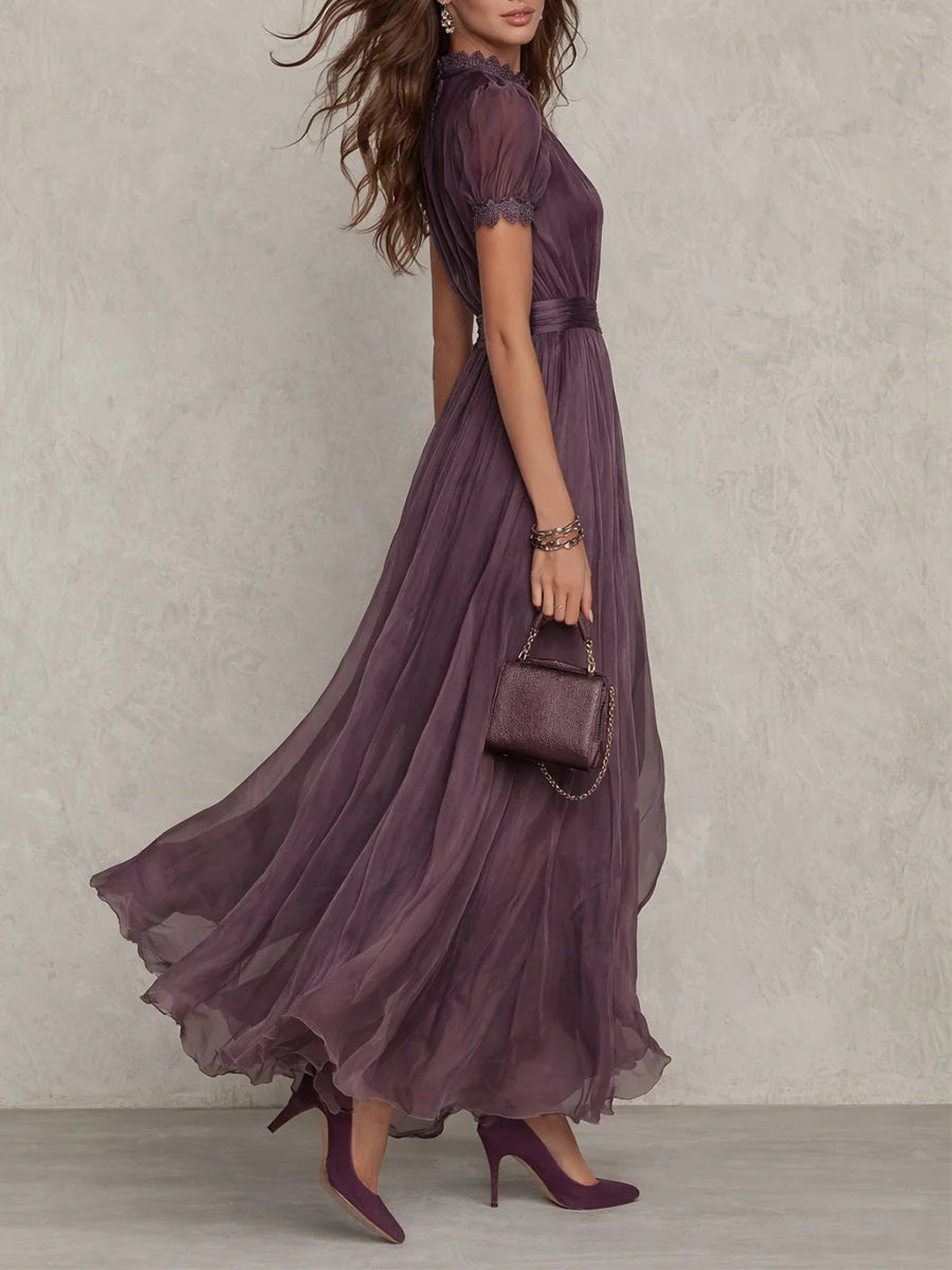 Serelle - Sheer-Sleeve Chiffon Maxi Dress