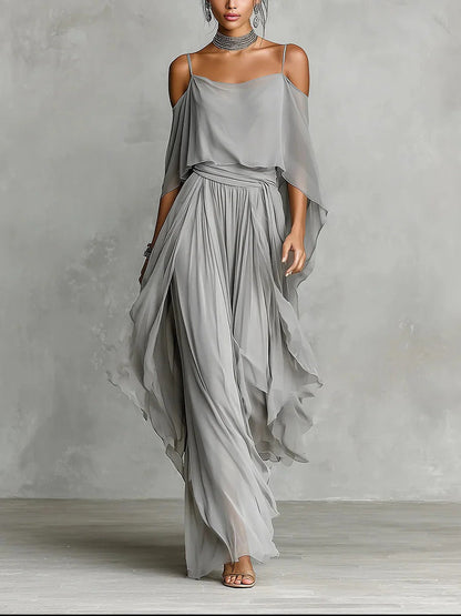 Tavessa - Open-Shoulder Chiffon Set