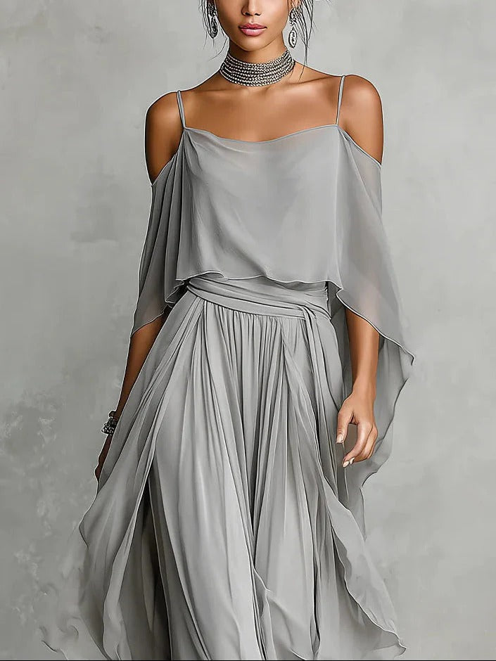 Tavessa - Open-Shoulder Chiffon Set