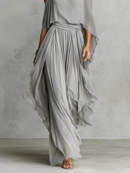 Tavessa - Open-Shoulder Chiffon Set