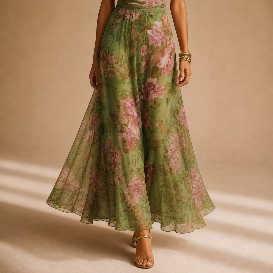 Theia - Green Floral Halter Maxi Dress