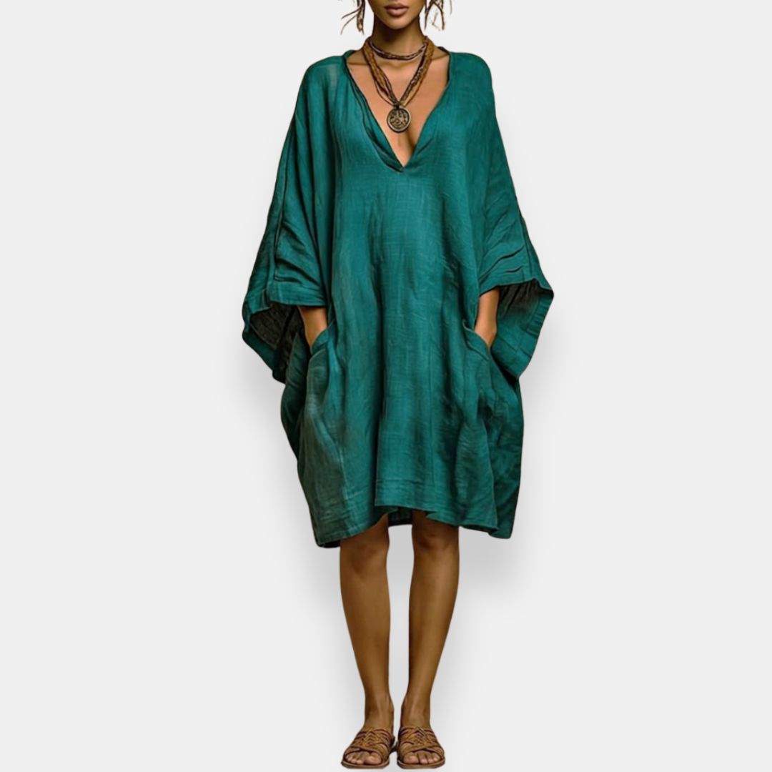 Tisha - Oversized V-Neck Batwing Dress