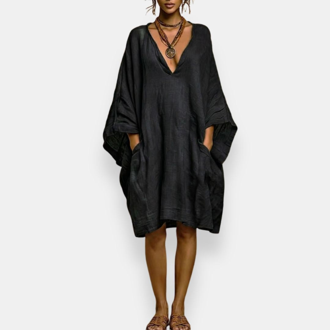 Tisha - Oversized V-Neck Batwing Dress