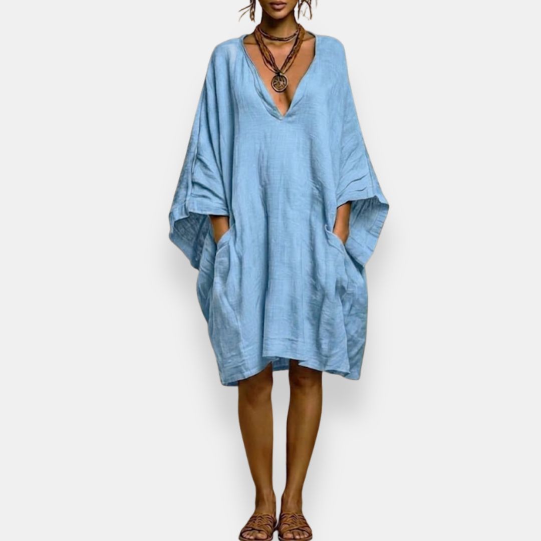 Tisha - Oversized V-Neck Batwing Dress