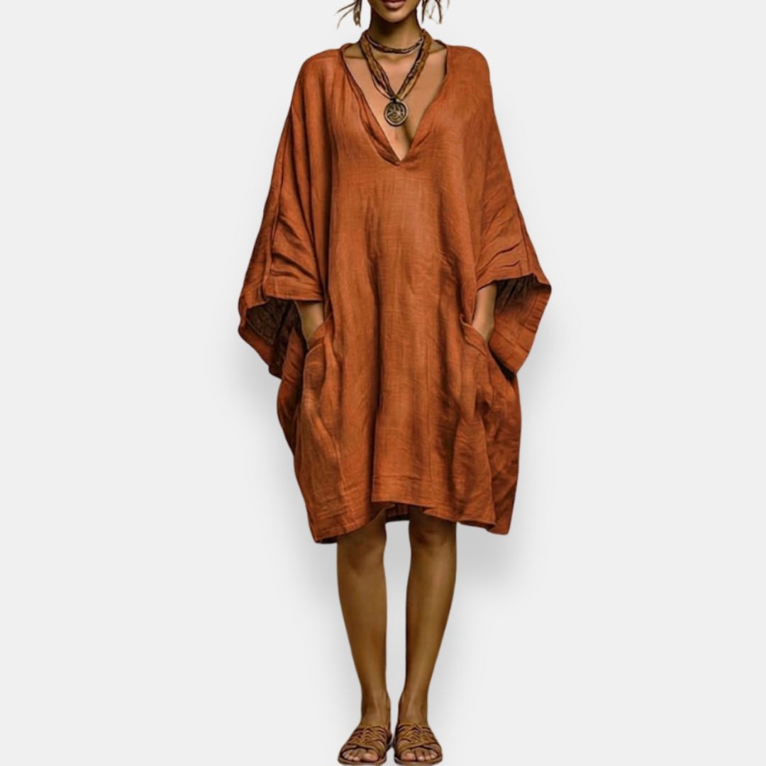 Tisha - Oversized V-Neck Batwing Dress
