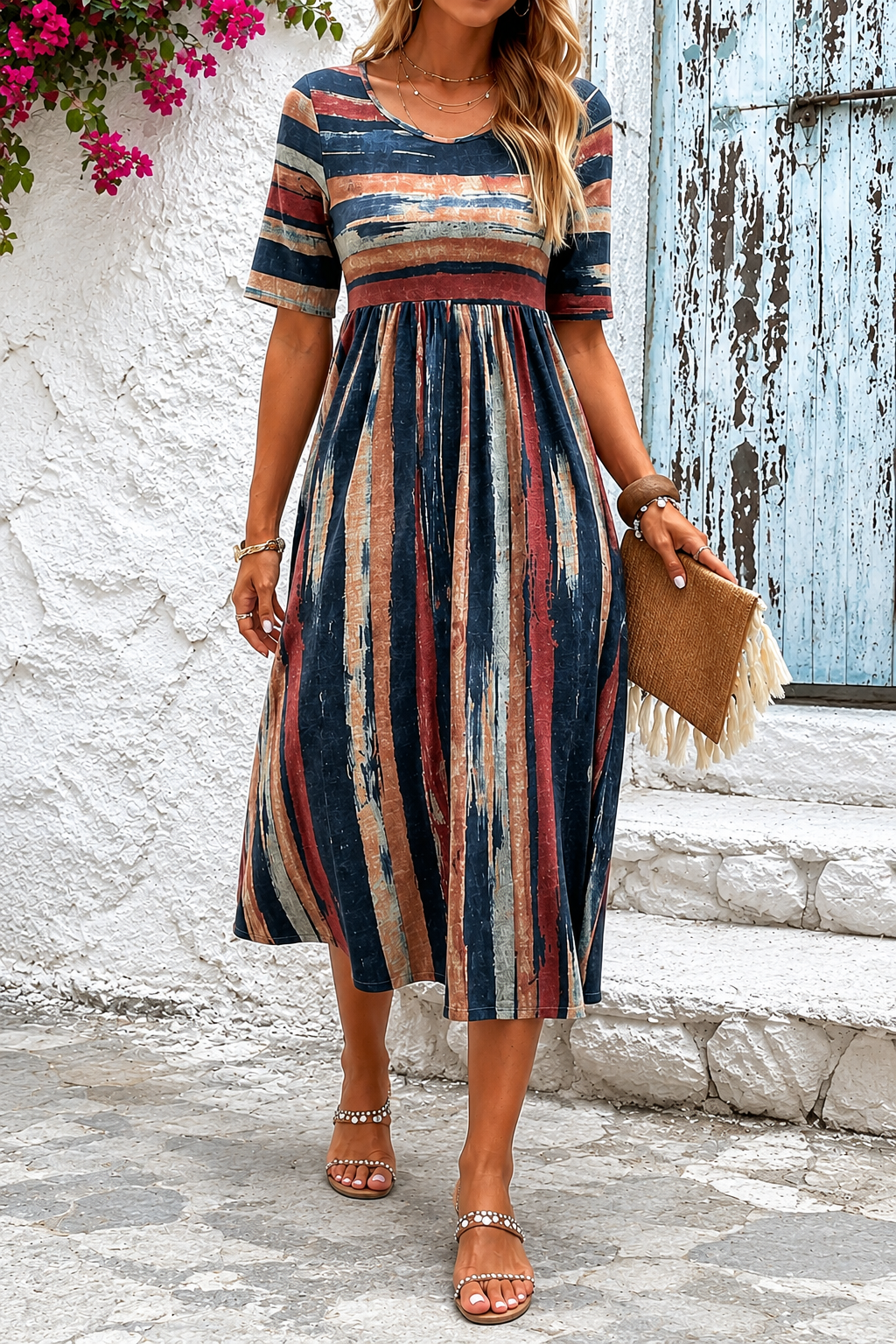 Tonia - Striped Day Midi Dress