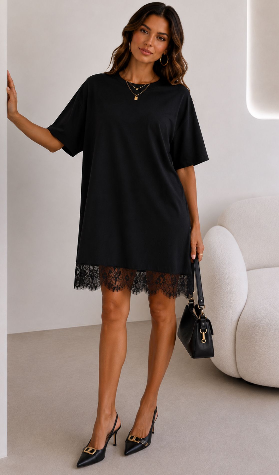 Tracey - Flowing Lace-Trim Dress