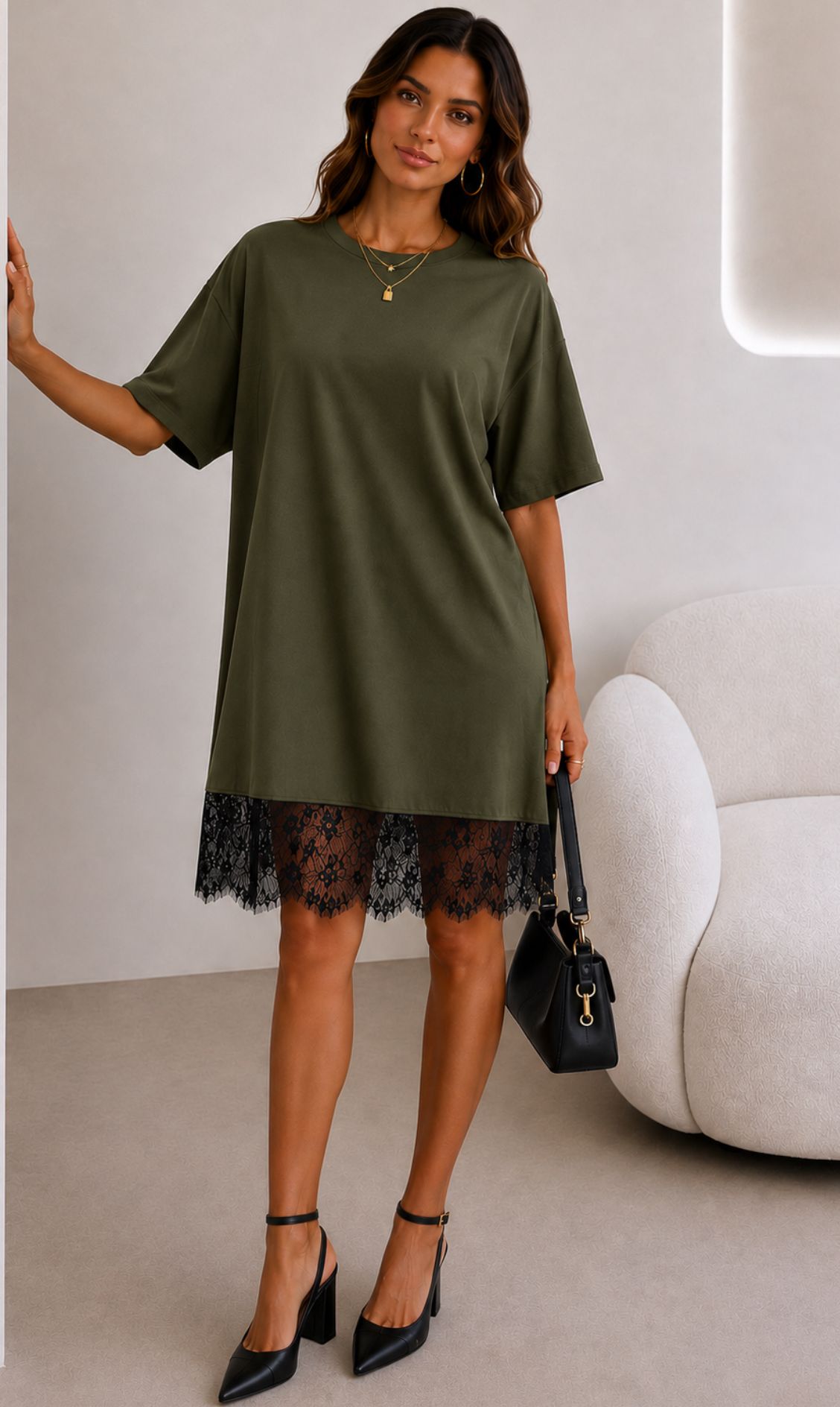 Tracey - Flowing Lace-Trim Dress