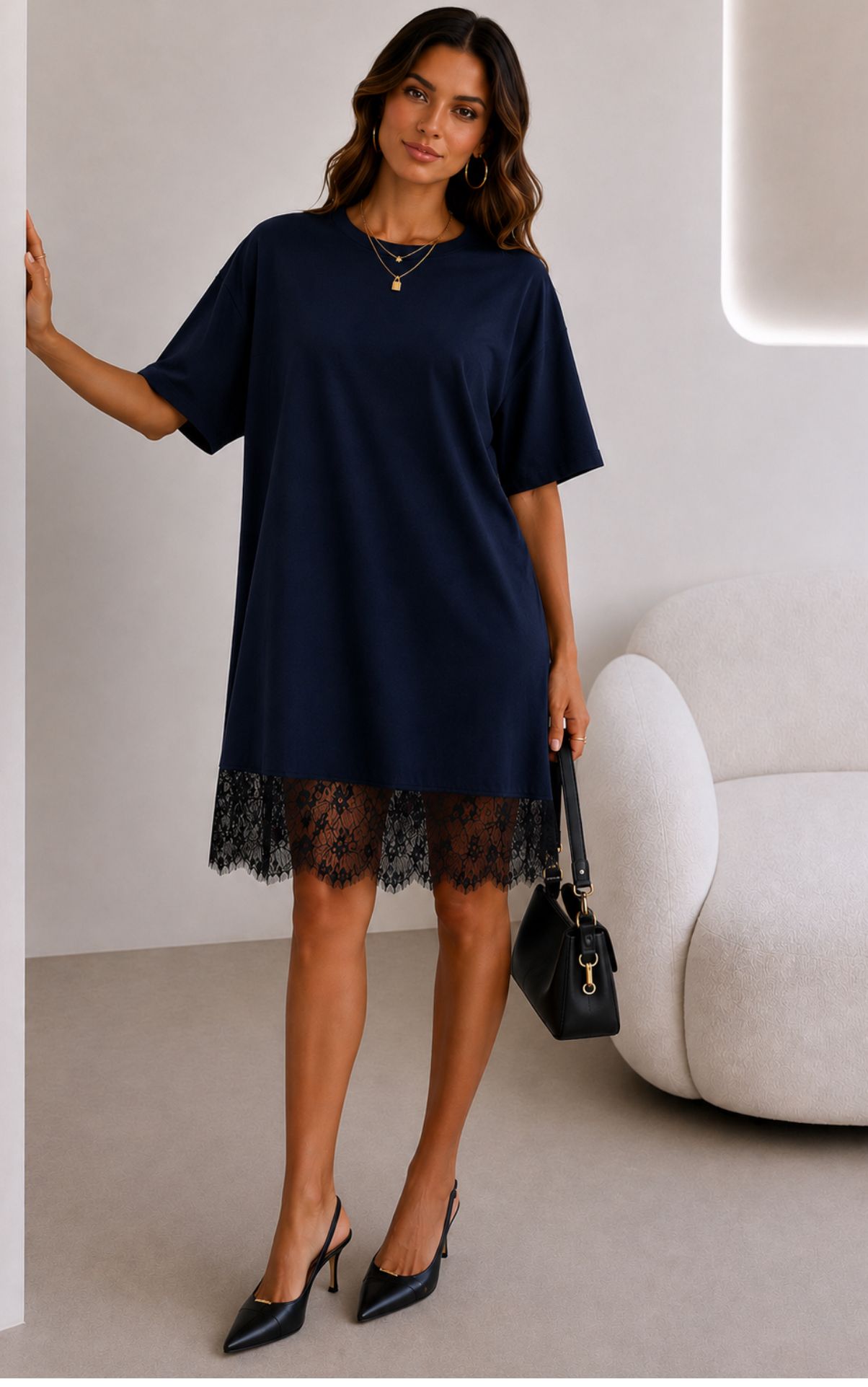 Tracey - Flowing Lace-Trim Dress