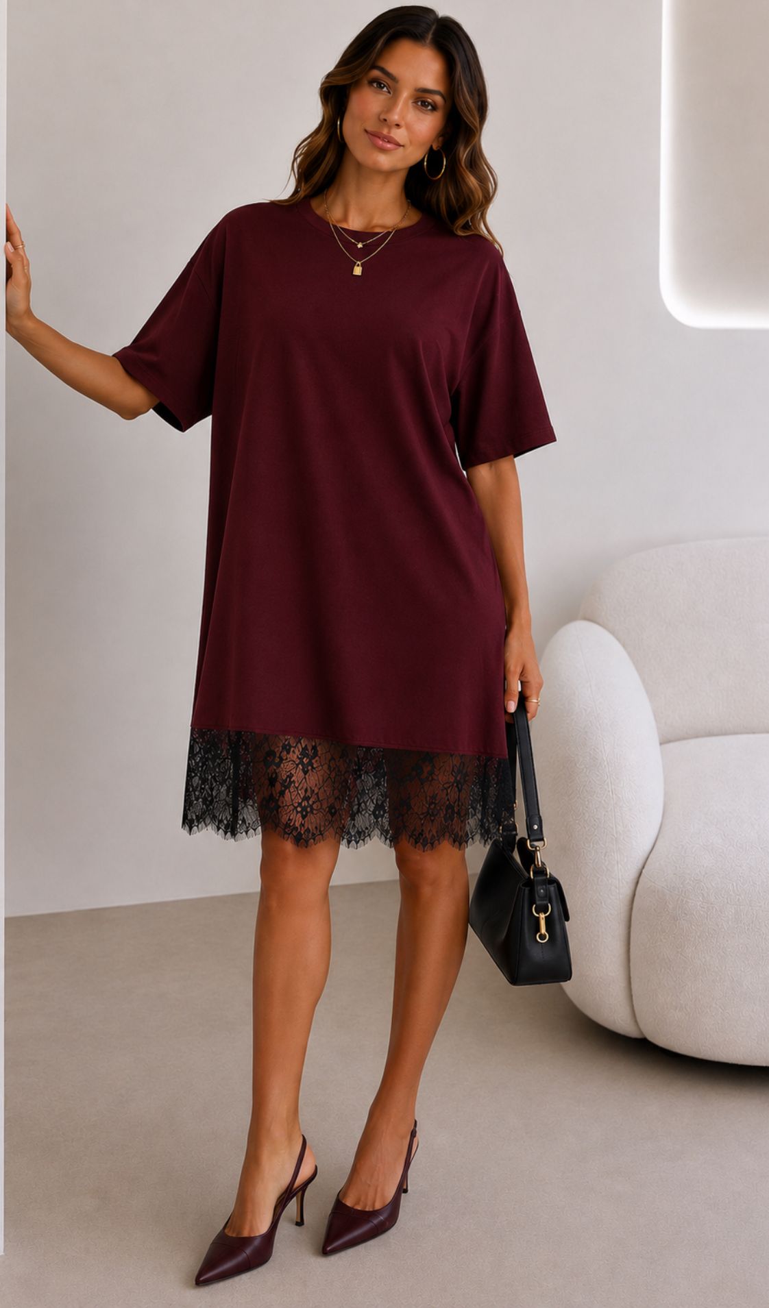 Tracey - Flowing Lace-Trim Dress