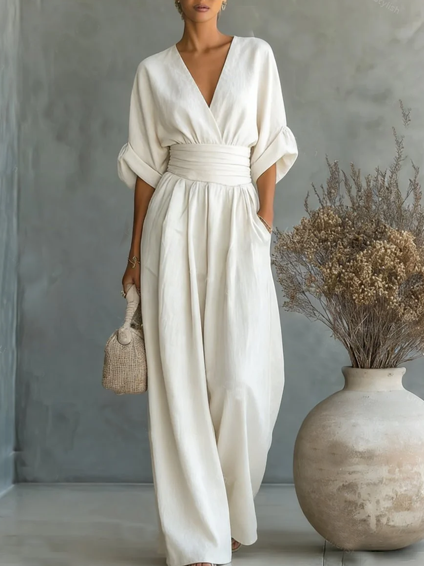 Traci - V-Neck Linen Jumpsuit