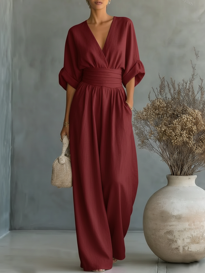 Traci - V-Neck Linen Jumpsuit