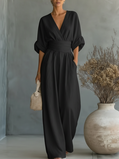 Traci - V-Neck Linen Jumpsuit