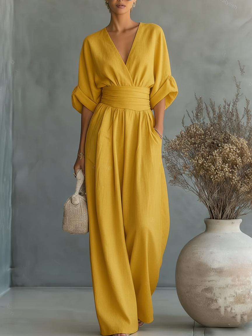 Traci - V-Neck Linen Jumpsuit
