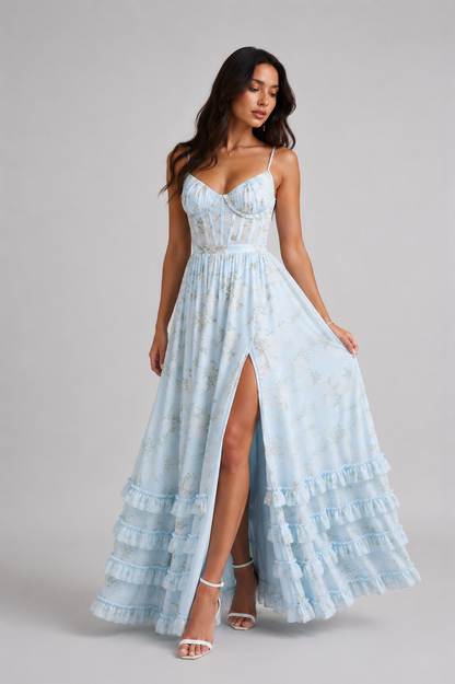 Violetta - Ruffled High-Slit Dress