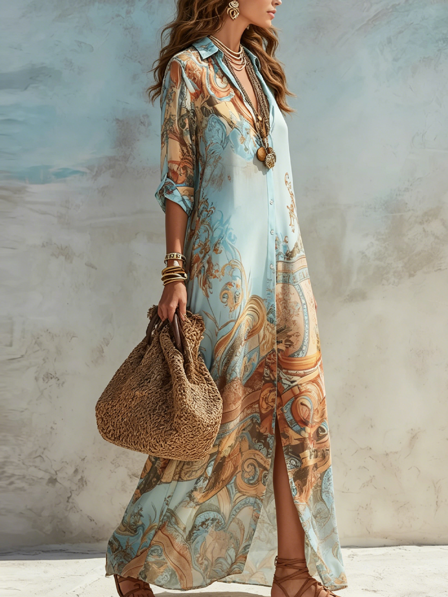 Vonda - Printed Maxi Shirt Dress
